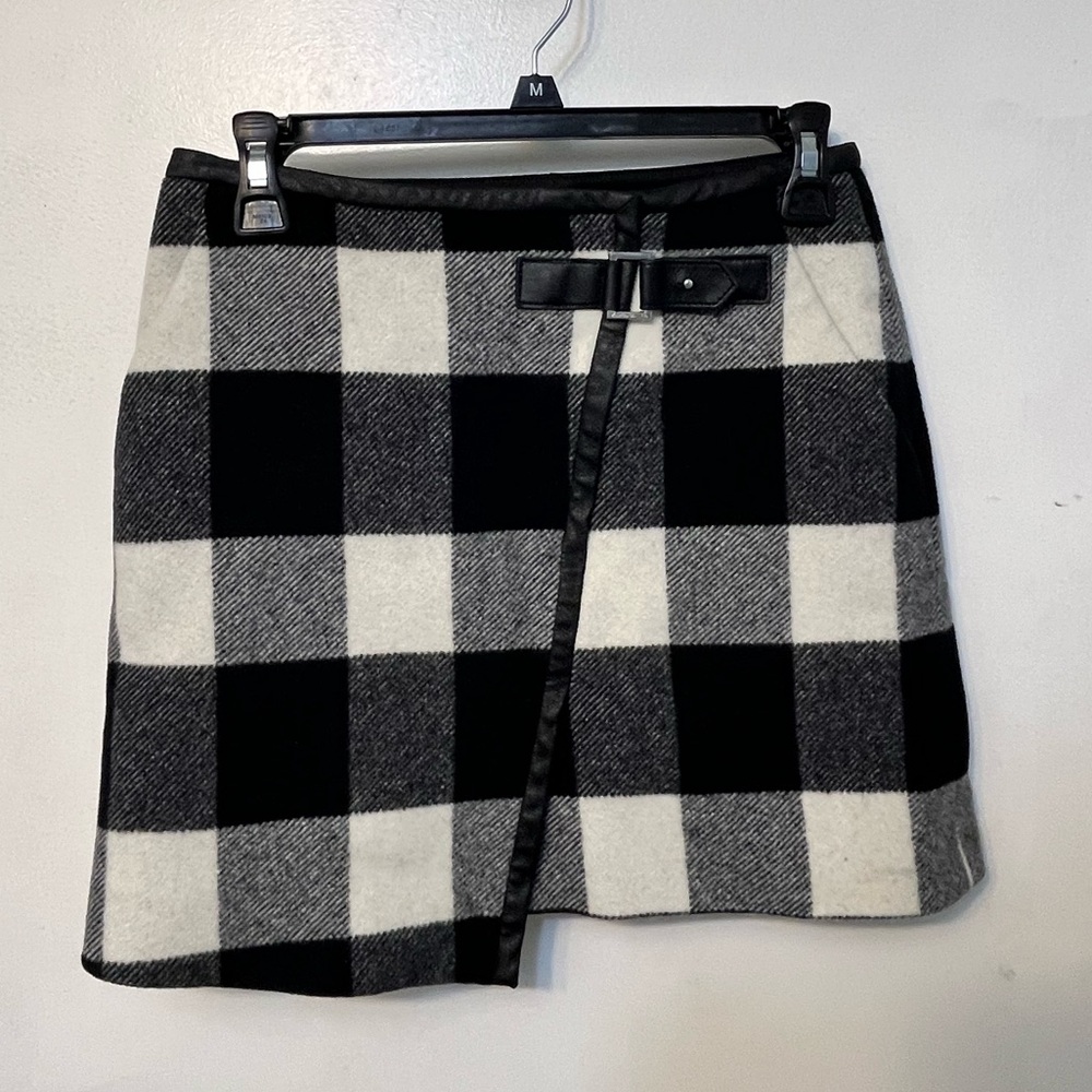 Karen Millen black and white plaid mini skirt with buckle